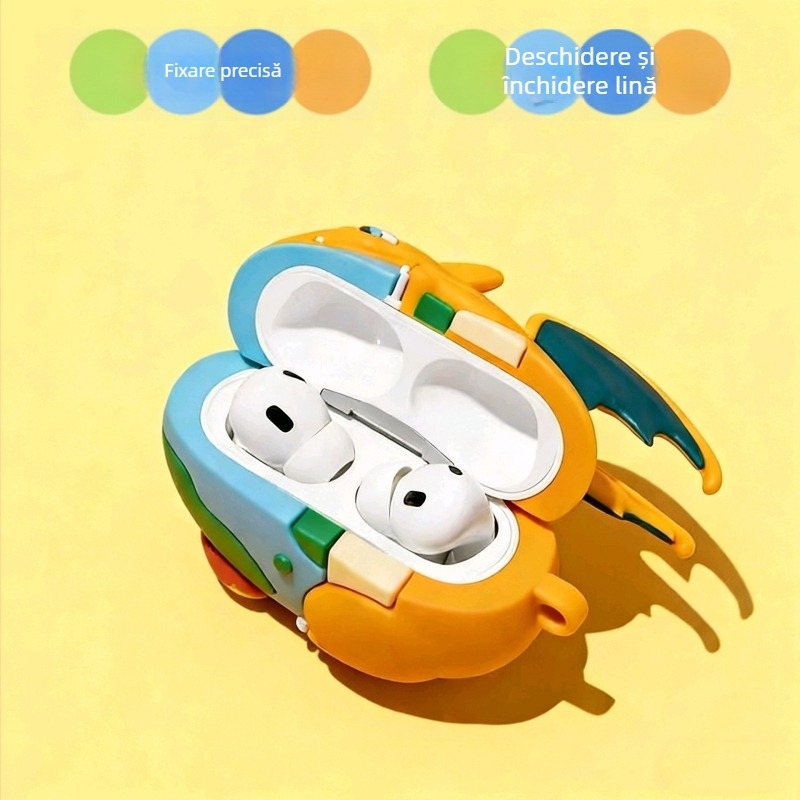 Carcasă de protecție AirPods Pro 2 - Dragon de foc 3D (PVC; Acoperire totală, Stil desen animat; Drip Glue; Apple)