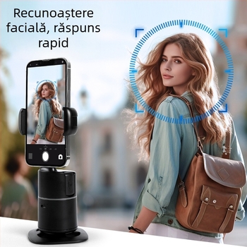 Stabilizator pentru telefon cu urmărire AI automată și recunoaștere facială, pan-tilt, telecomandă Bluetooth, suport de birou pentru streaming live