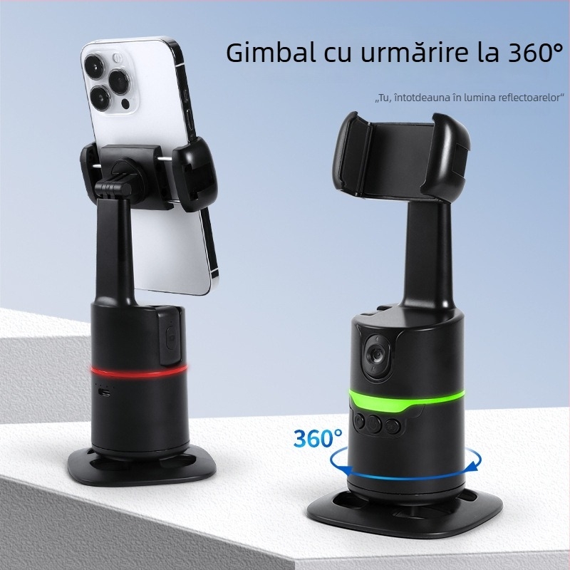 Stabilizator pentru telefon cu urmărire AI automată și recunoaștere facială, pan-tilt, telecomandă Bluetooth, suport de birou pentru streaming live