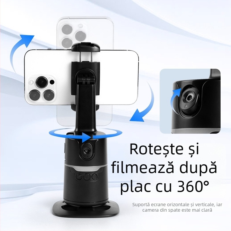 Stabilizator pentru telefon cu urmărire AI automată și recunoaștere facială, pan-tilt, telecomandă Bluetooth, suport de birou pentru streaming live