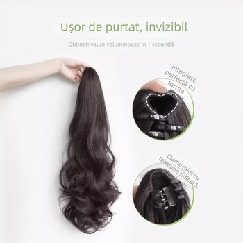 Perucă ponytail - păr lung, bucle mari, mecanism de clips, model: coadă ondulată, fir rezistent la temperaturi înalte