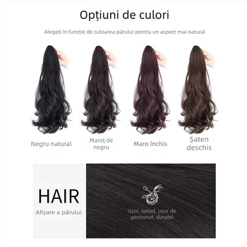 Perucă ponytail - păr lung, bucle mari, mecanism de clips, model: coadă ondulată, fir rezistent la temperaturi înalte