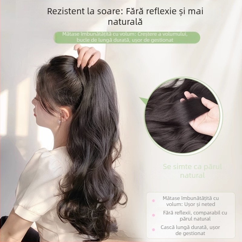 Perucă ponytail - păr lung, bucle mari, mecanism de clips, model: coadă ondulată, fir rezistent la temperaturi înalte