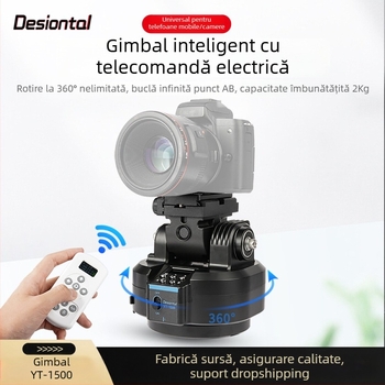 Desiontal stabilizator electric pentru telefon cu telecomandă — rotație orizontală 360°, înclinare verticală 54°, montaj cu șurub 1/4, aliaj de aluminiu + ABS