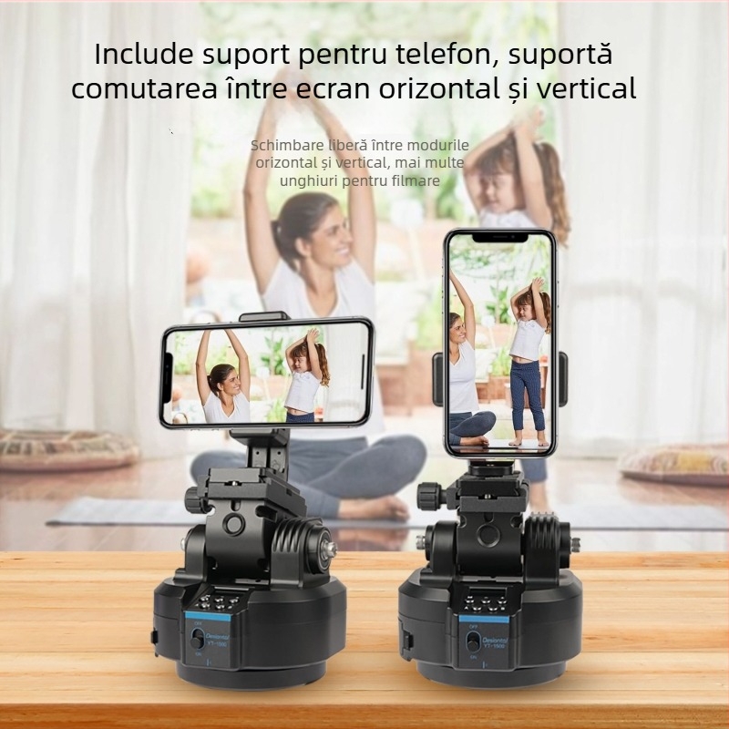 Desiontal stabilizator electric pentru telefon cu telecomandă — rotație orizontală 360°, înclinare verticală 54°, montaj cu șurub 1/4, aliaj de aluminiu + ABS