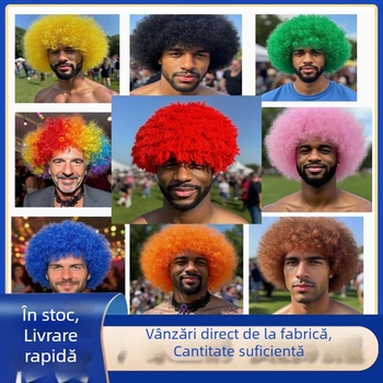 Runfeng Perucă Afro — păr scurt buclat, stil exotic, material păr K Silk/P Silk, breton drept, model Afro, KH-1551