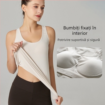 Vesta de yoga fără cusături, cu pernă pentru piept, fără mâneci, elastice, 70% Spandex