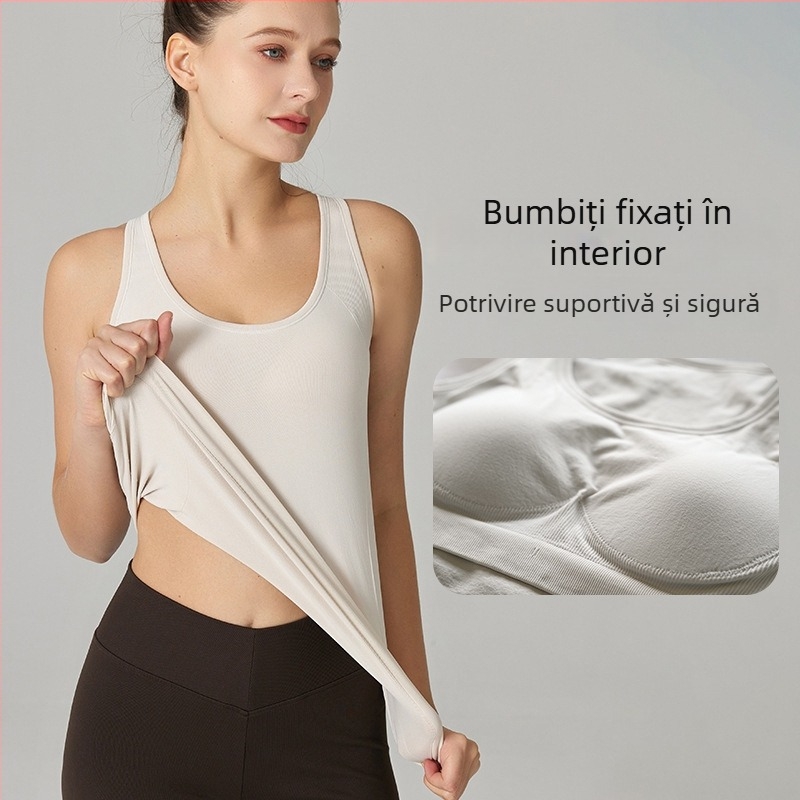 Vesta de yoga fără cusături, cu pernă pentru piept, fără mâneci, elastice, 70% Spandex
