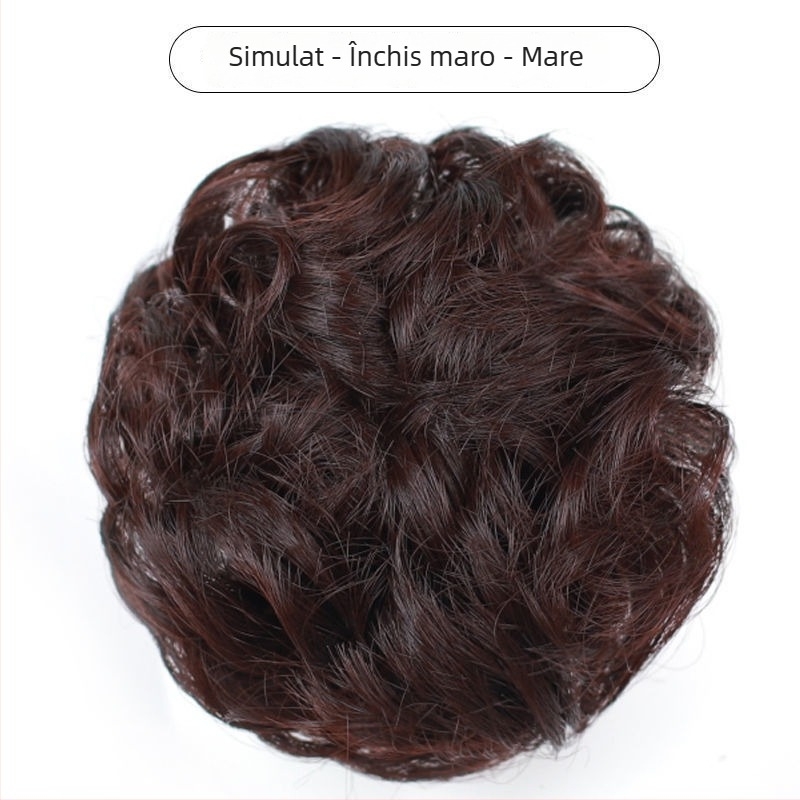 Perucă naturală scurtă cu bucle, fibre termorezistente, model bucle, breton drept sau înclinant, vopsirea nu este recomandată