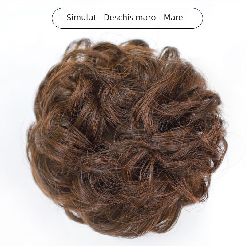 Perucă naturală scurtă cu bucle, fibre termorezistente, model bucle, breton drept sau înclinant, vopsirea nu este recomandată