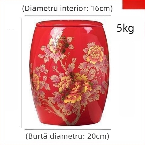 Recipient ceramic pentru depozitarea orezului cu capac, sigilat, capacitate 10–20 kg, rezistent la umezeală și insecte