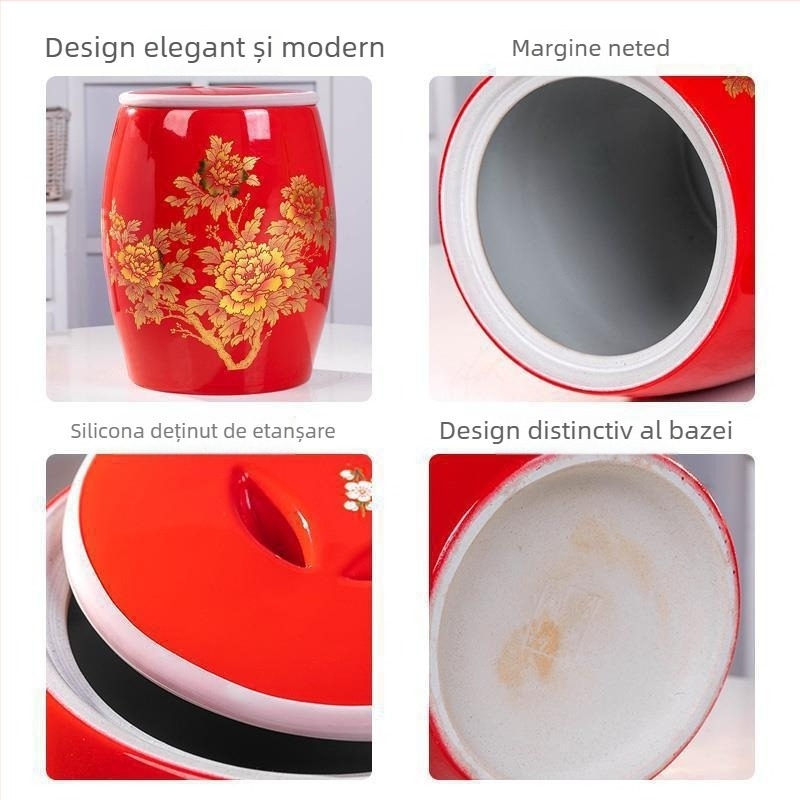 Recipient ceramic pentru depozitarea orezului cu capac, sigilat, capacitate 10–20 kg, rezistent la umezeală și insecte