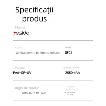 Stabilizator pentru telefon mobil pentru live streaming, cu gimbal cu trei axe, design pliabil, portabil, urmărire AI a feței, telecomandă