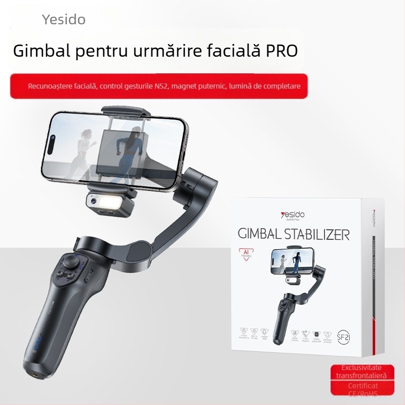 Stabilizator pentru telefon mobil pentru live streaming, cu gimbal cu trei axe, design pliabil, portabil, urmărire AI a feței, telecomandă