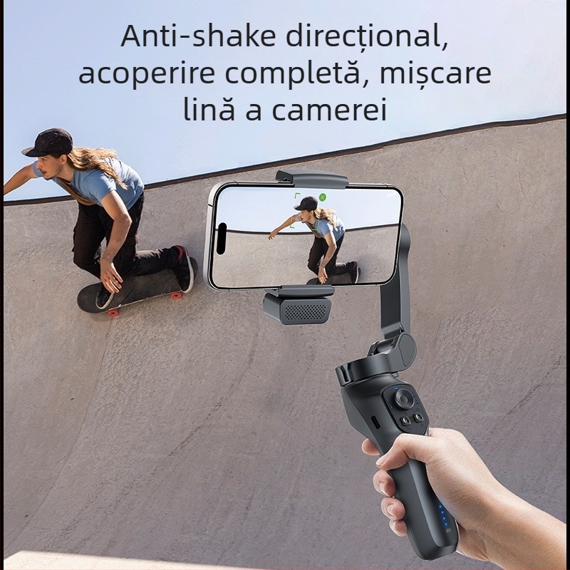Stabilizator pentru telefon mobil pentru live streaming, cu gimbal cu trei axe, design pliabil, portabil, urmărire AI a feței, telecomandă