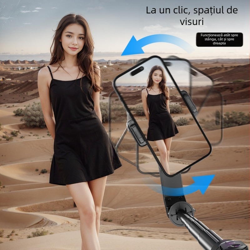 Gimbal inteligent pentru telefon cu recunoaștere facială AI — rotire 360°, urmărire facială, stabilizare, iluminare încorporată pentru streaming live