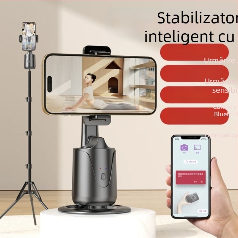 Stabilizator pentru telefon cu recunoaștere facială, urmărire automată, anti-vibrații, stabilizator rotativ cu 3 axe, ABS