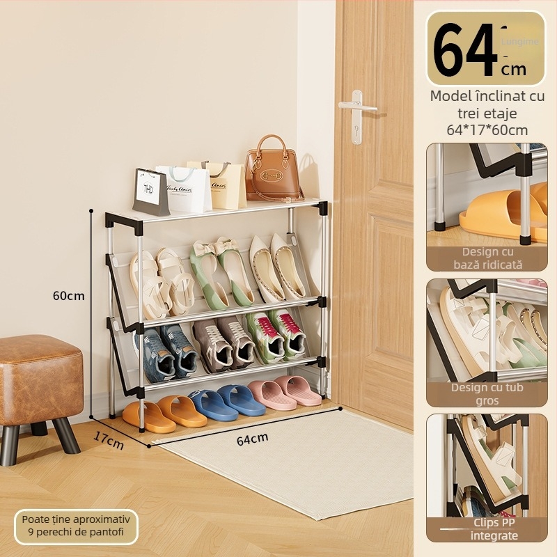 Raft de pantofi din metal înclinat, cu mai multe etaje, pentru cămin, intrare și hol — spațiu economisit, multifuncțional