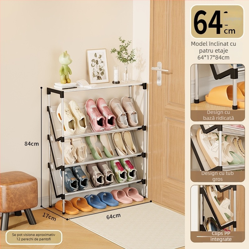 Raft de pantofi din metal înclinat, cu mai multe etaje, pentru cămin, intrare și hol — spațiu economisit, multifuncțional