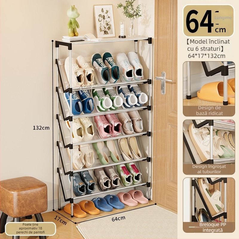 Raft de pantofi din metal înclinat, cu mai multe etaje, pentru cămin, intrare și hol — spațiu economisit, multifuncțional