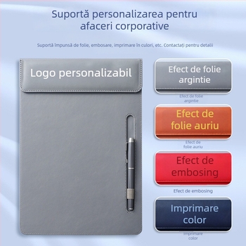 Clipboard A4 din piele cu clemă magnetică puternică, 5 mm grosime placă, pentru întâlniri de birou