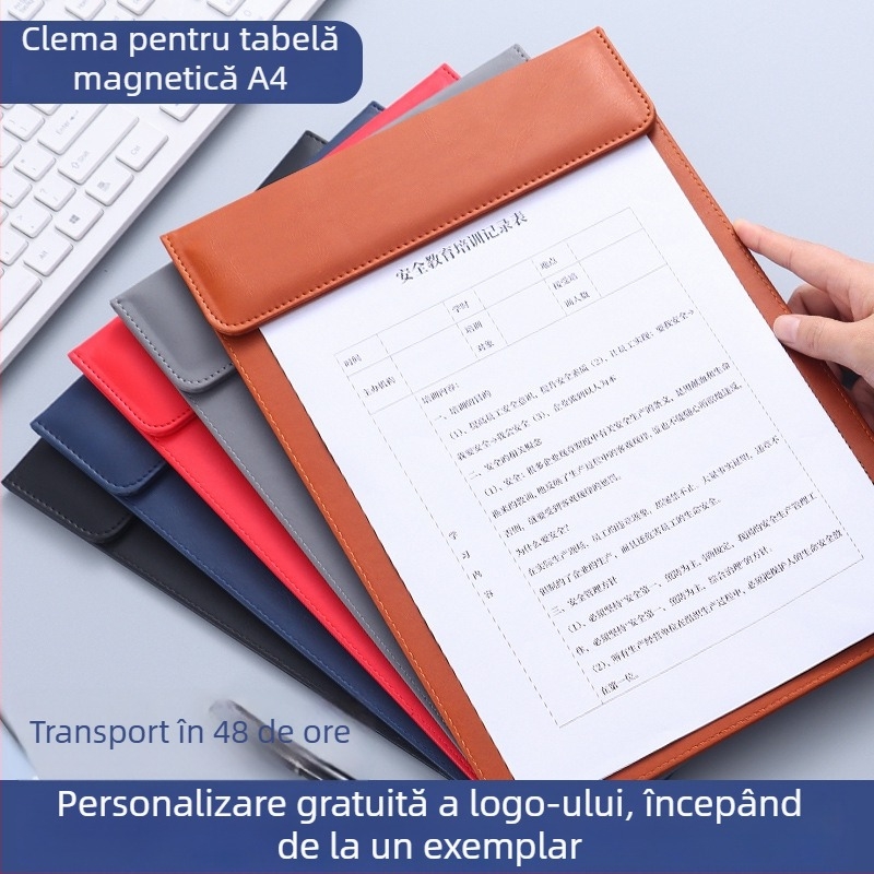 Clipboard A4 din piele cu clemă magnetică puternică, 5 mm grosime placă, pentru întâlniri de birou