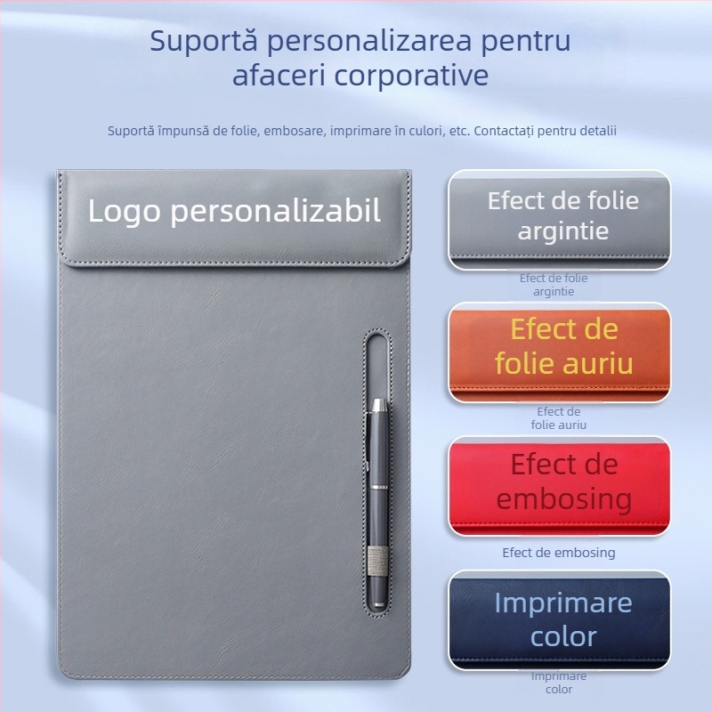 Clipboard A4 din piele cu clemă magnetică puternică, 5 mm grosime placă, pentru întâlniri de birou