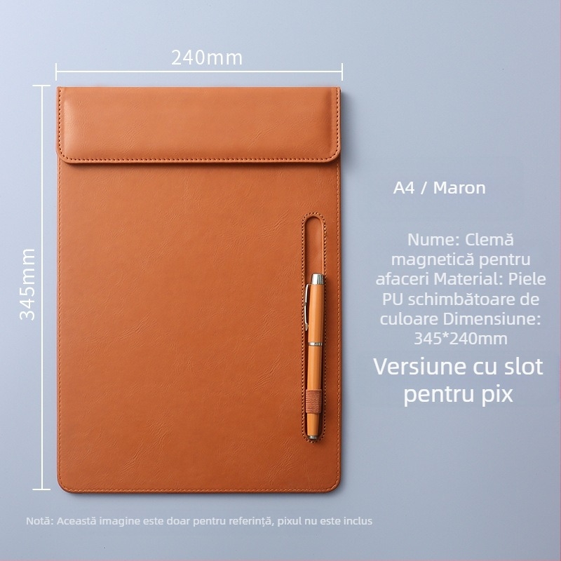 Clipboard A4 din piele cu clemă magnetică puternică, 5 mm grosime placă, pentru întâlniri de birou