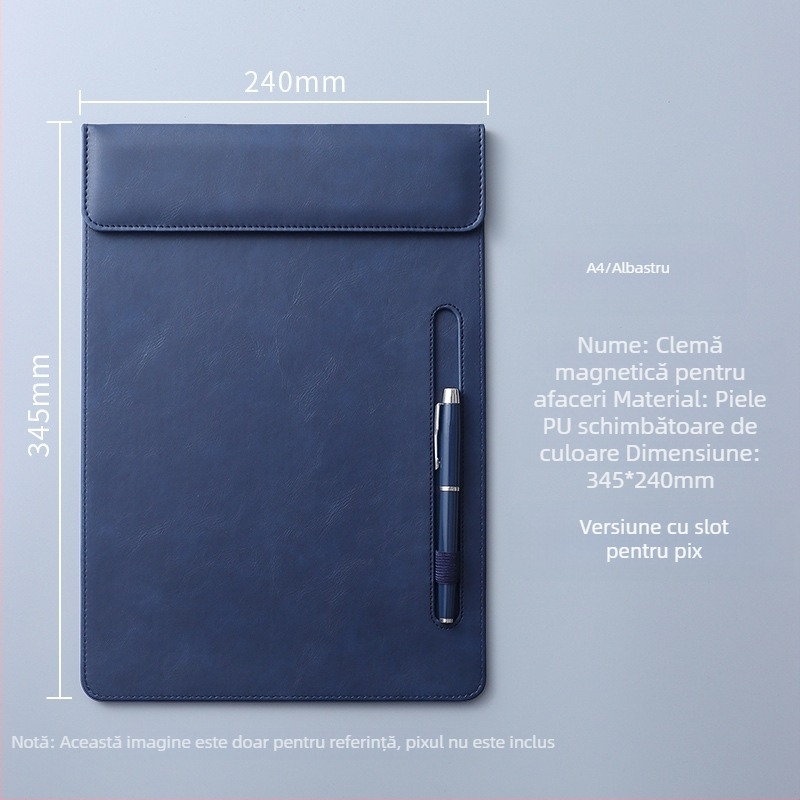 Clipboard A4 din piele cu clemă magnetică puternică, 5 mm grosime placă, pentru întâlniri de birou
