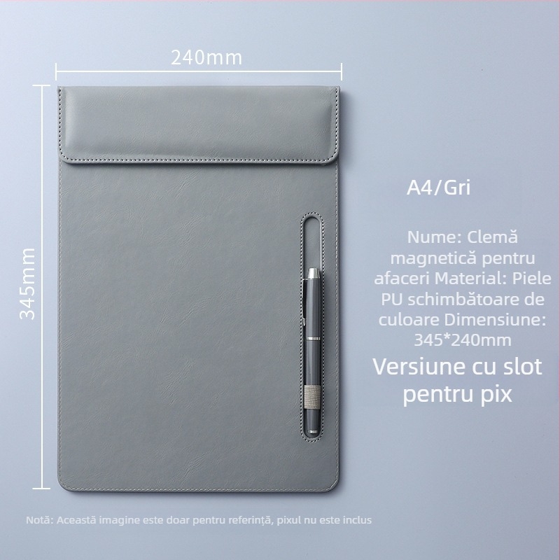 Clipboard A4 din piele cu clemă magnetică puternică, 5 mm grosime placă, pentru întâlniri de birou