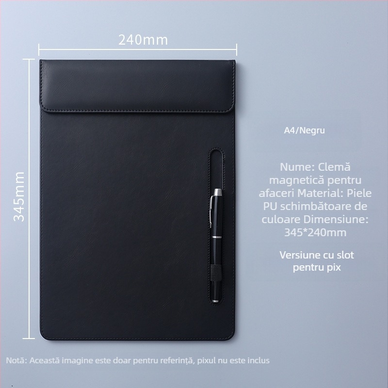 Clipboard A4 din piele cu clemă magnetică puternică, 5 mm grosime placă, pentru întâlniri de birou