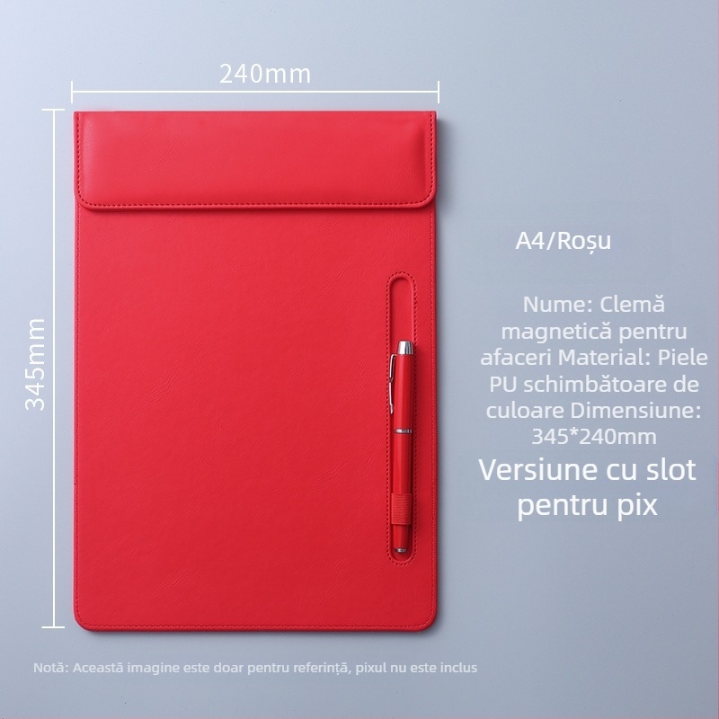 Clipboard A4 din piele cu clemă magnetică puternică, 5 mm grosime placă, pentru întâlniri de birou