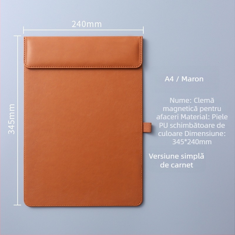 Clipboard A4 din piele cu clemă magnetică puternică, 5 mm grosime placă, pentru întâlniri de birou