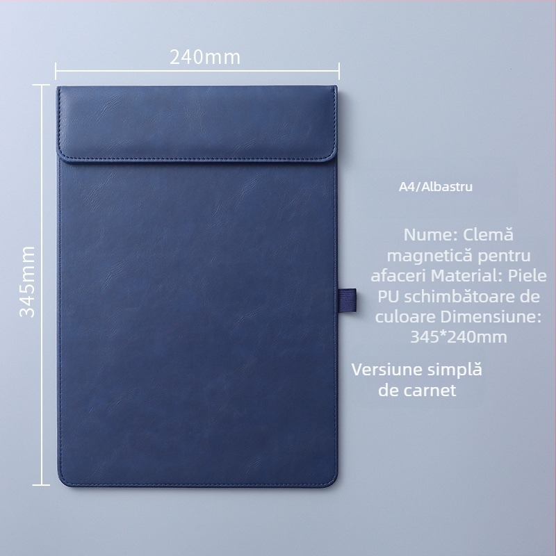 Clipboard A4 din piele cu clemă magnetică puternică, 5 mm grosime placă, pentru întâlniri de birou