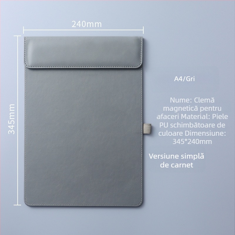 Clipboard A4 din piele cu clemă magnetică puternică, 5 mm grosime placă, pentru întâlniri de birou