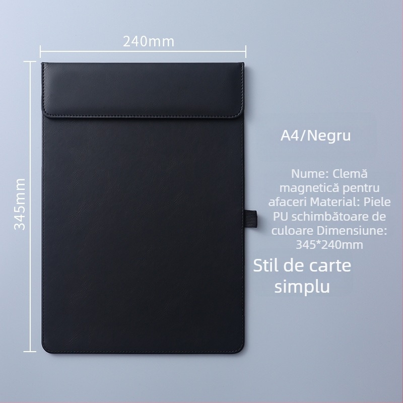 Clipboard A4 din piele cu clemă magnetică puternică, 5 mm grosime placă, pentru întâlniri de birou