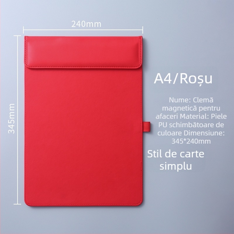 Clipboard A4 din piele cu clemă magnetică puternică, 5 mm grosime placă, pentru întâlniri de birou