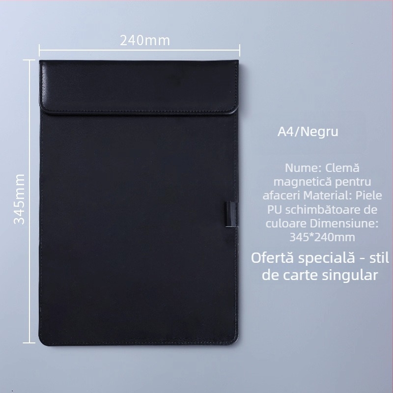 Clipboard A4 din piele cu clemă magnetică puternică, 5 mm grosime placă, pentru întâlniri de birou
