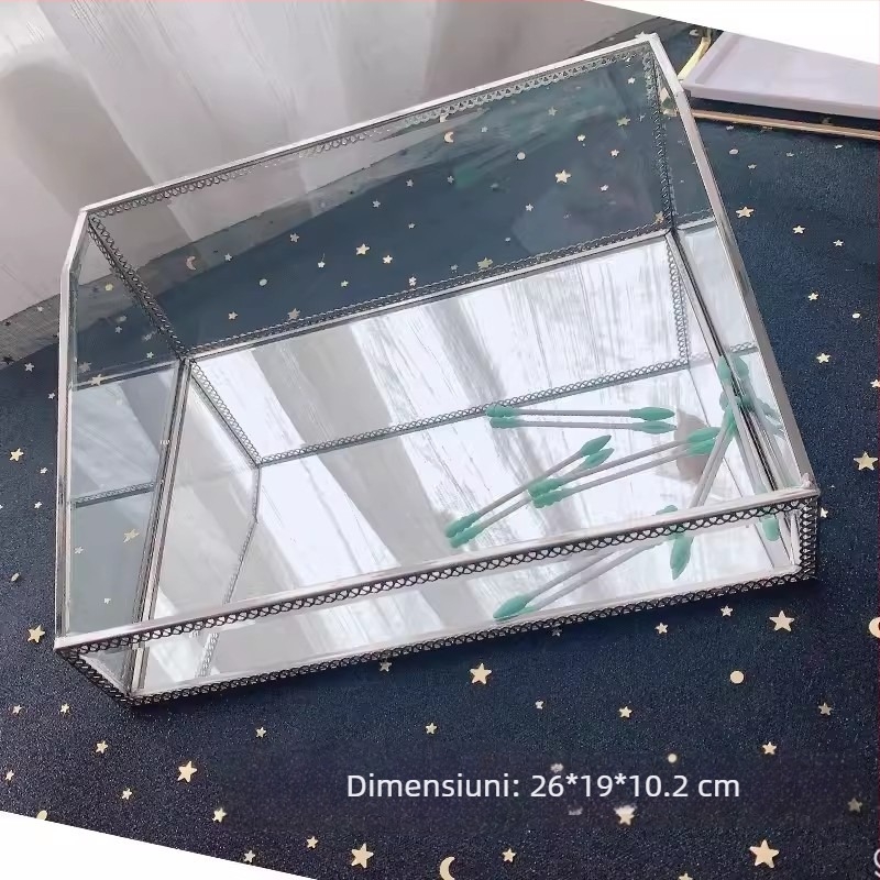 Cutie de depozitare pentru ruj cu capac – Organizator cosmetic din sticlă pentru birou, trei etaje, protecție împotriva prafului, display cu sertare pentru pudră și fard de ochi