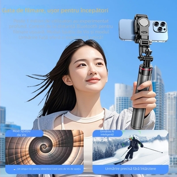 Stabilizator Gimbal cu trepied extensibil și telecomandă Bluetooth pentru telefon – corp din aliaj de aluminiu, compatibil universal, suport IBIS