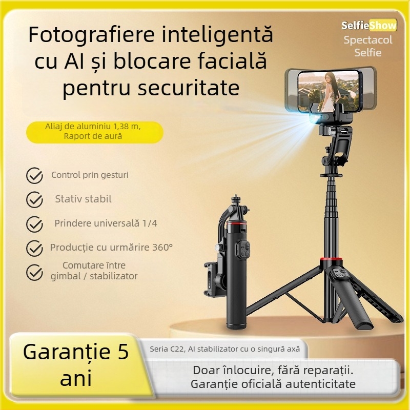 Stabilizator Gimbal cu trepied extensibil și telecomandă Bluetooth pentru telefon – corp din aliaj de aluminiu, compatibil universal, suport IBIS