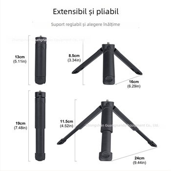 Trepied mini telescopic în două secțiuni pentru telefon – ABS, capacitate de încărcare până la 2 kg, greutate 83 g, fotografiere stabilă
