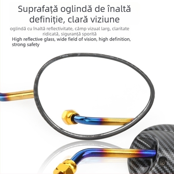 Oglindă retrovizoare pentru motociclete și scutere electrice – oglindă ovală rotativă din fibră de carbon cu reflector, carcasă din sticlă + ABS