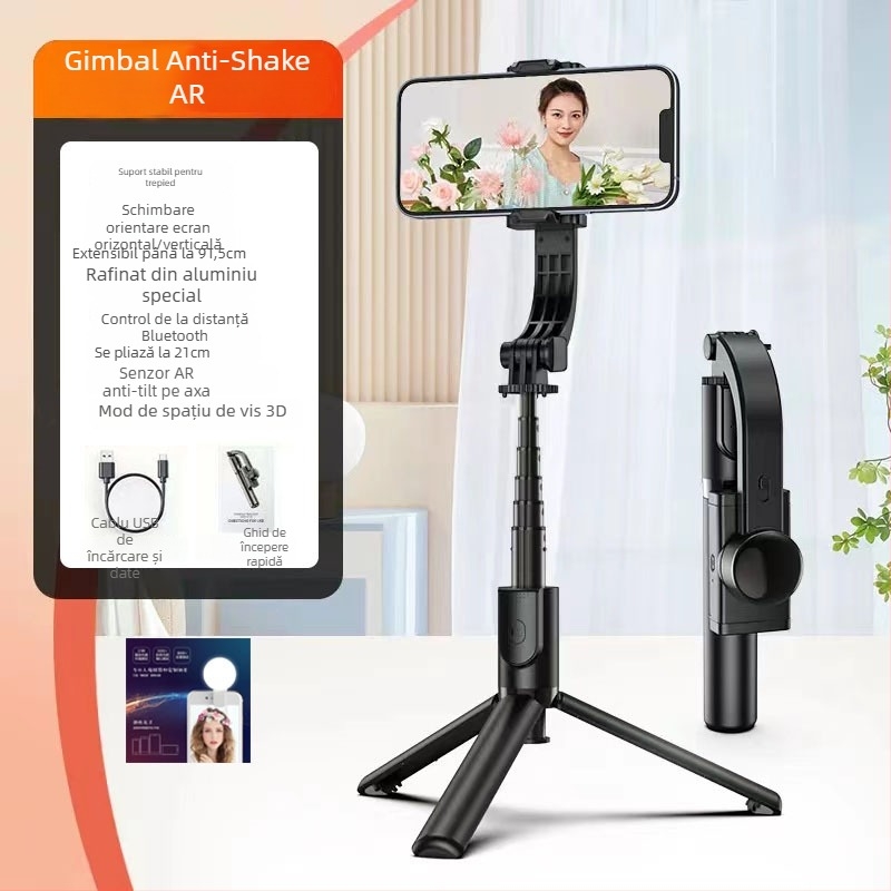 Stabilizator gimbal pentru telefon – mână, anti-tremur, suport telefon, trepied pentru selfie, Bluetooth și telecomandă
