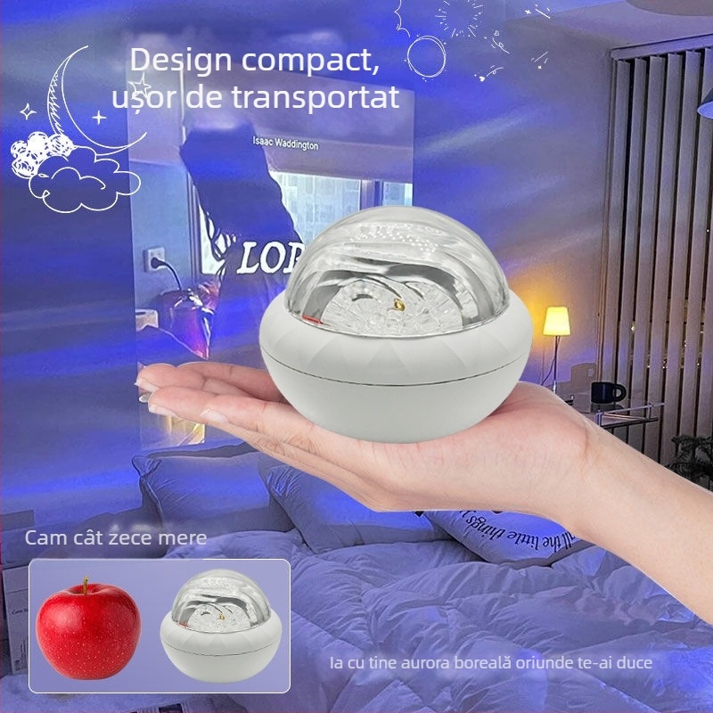 Proiector cu Lumină Nordică și Cer Înstelat, Lampă de Noapte Rotativă pentru Birou, Alimentare USB, 5V, Telecomandă