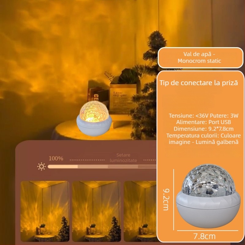 Proiector cu Lumină Nordică și Cer Înstelat, Lampă de Noapte Rotativă pentru Birou, Alimentare USB, 5V, Telecomandă