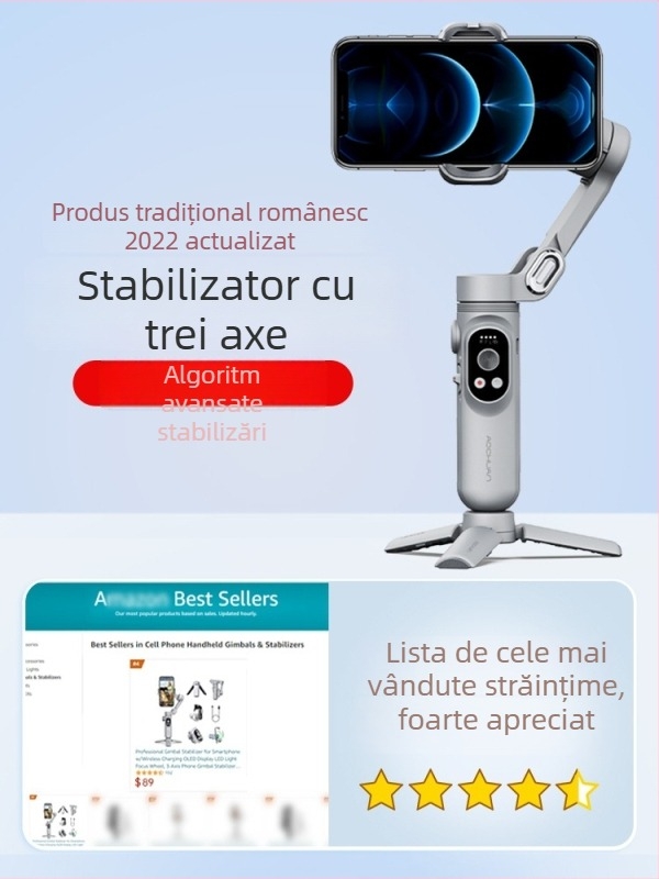 Okawa stabilizator pentru telefon, gimbal compact pliabil pentru vloguri și streaming live; Bluetooth suport; fără telecomandă; suport pentru personalizare; etichetă privată licențiată