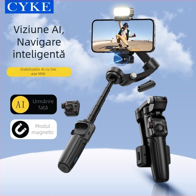 Cyke6 stabilizator pentru telefon cu trei axe, urmărire facială, suport pentru streaming live, stabilizator de birou extensibil cu telecomandă