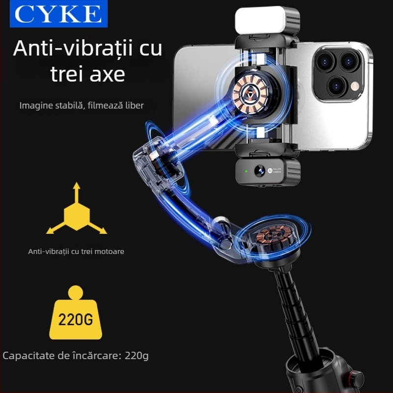 Cyke6 stabilizator pentru telefon cu trei axe, urmărire facială, suport pentru streaming live, stabilizator de birou extensibil cu telecomandă