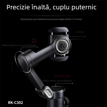 Stabilizator pliabil pentru telefon cu trei axe, urmărire, model C302, aliaj de aluminiu, suport Bluetooth